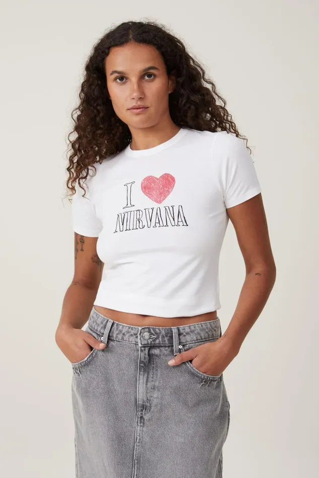 Women Tops Cotton On Lightweight Longline License Tee Lcn Mt Nirvana I Heartvintage White