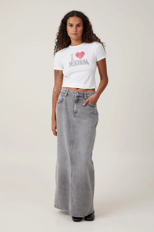 Women Tops Cotton On Lightweight Longline License Tee Lcn Mt Nirvana I Heartvintage White