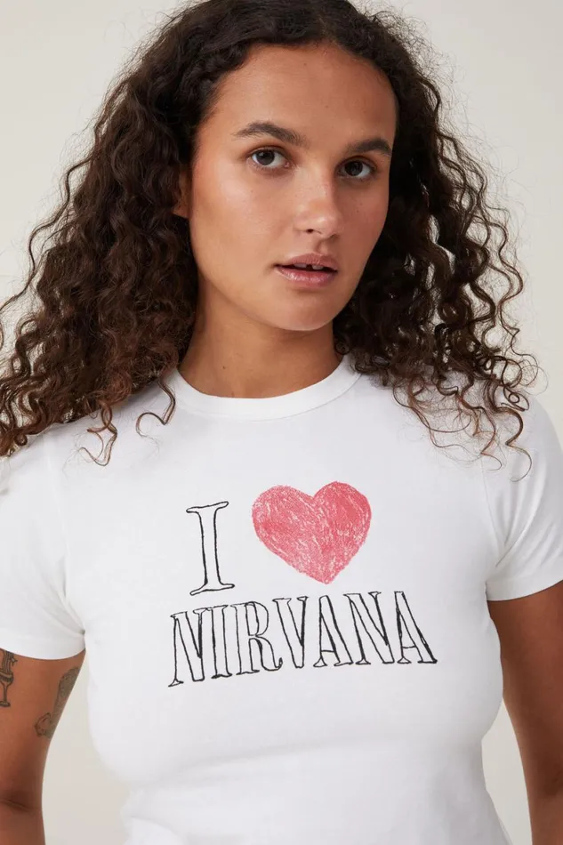 Women Tops Cotton On Lightweight Longline License Tee Lcn Mt Nirvana I Heartvintage White