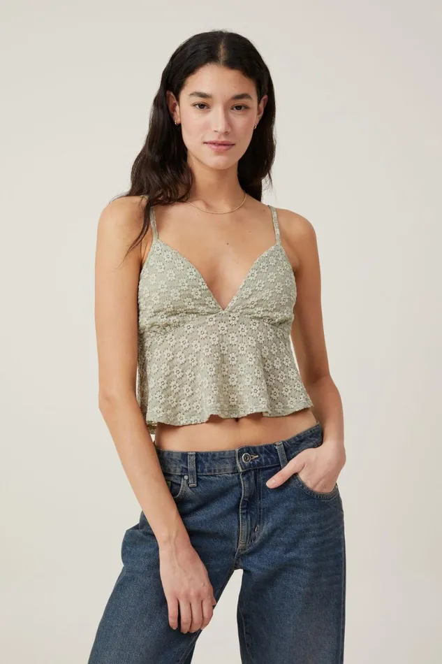 Women Tops Cotton On Luna Babydoll Cami Desert Sage