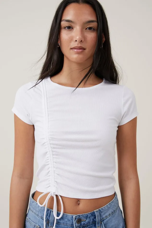 Women Tops Cotton On Marli Rouched Front Short Sleeve Top Off White