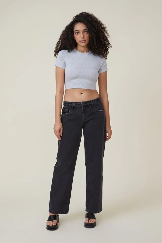 Women Tops Cotton On Micro Crop Tee Grey Marle
