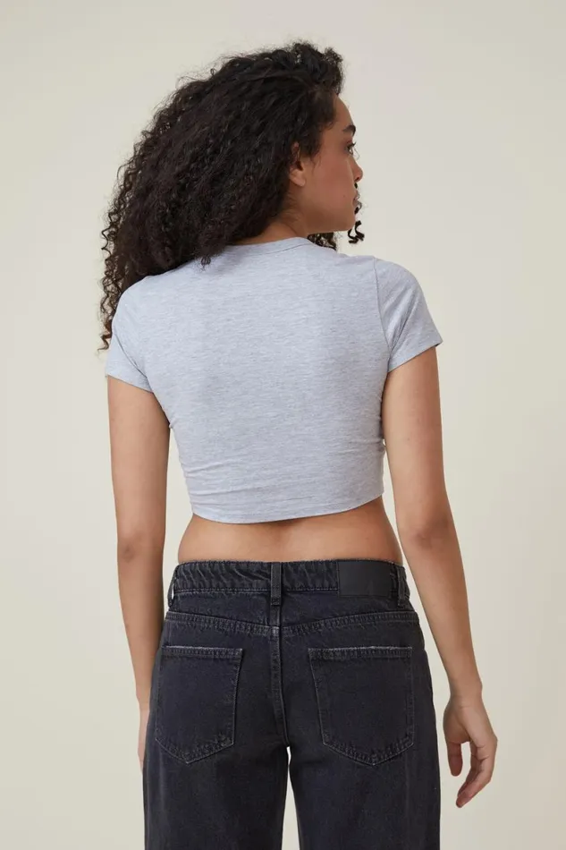 Women Tops Cotton On Micro Crop Tee Grey Marle