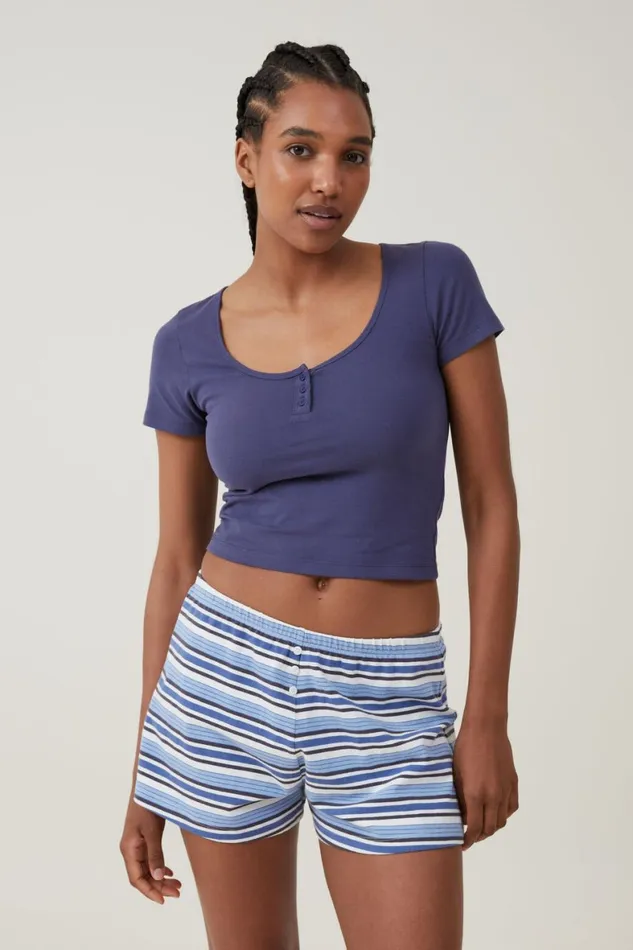 Women Tops Cotton On Peached Jersey Henley T 8211 Shirt Midnight Rain