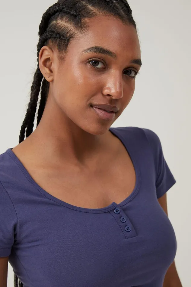 Women Tops Cotton On Peached Jersey Henley T 8211 Shirt Midnight Rain