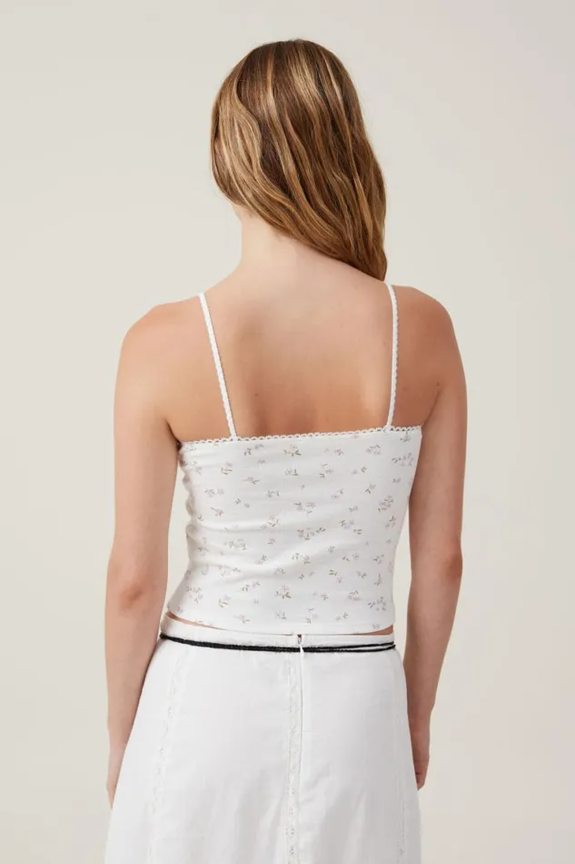 Women Tops Cotton On Sally Picot Trim Cami Laika Ditsy Lavender Sky