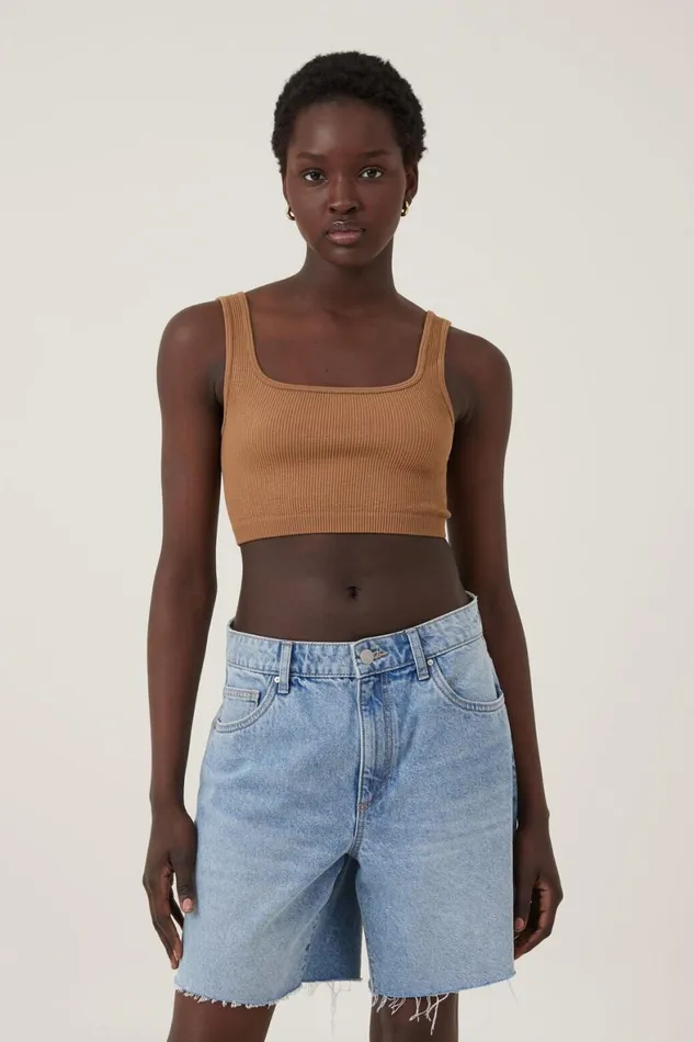 Women Tops Cotton On Seamless Abbie Micro Crop Tank Pinecone