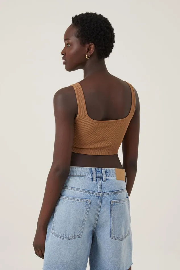 Women Tops Cotton On Seamless Abbie Micro Crop Tank Pinecone