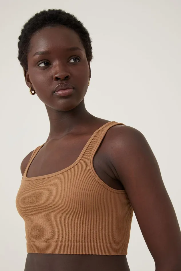 Women Tops Cotton On Seamless Abbie Micro Crop Tank Pinecone