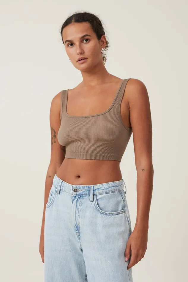 Women Tops Cotton On Seamless Abbie Micro Crop Tank Rich Taupe