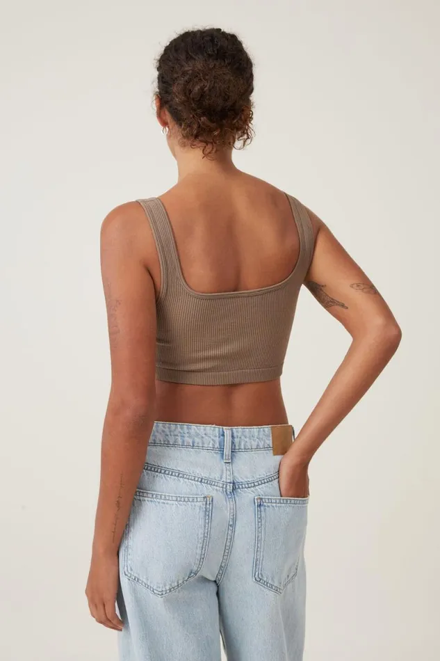 Women Tops Cotton On Seamless Abbie Micro Crop Tank Rich Taupe