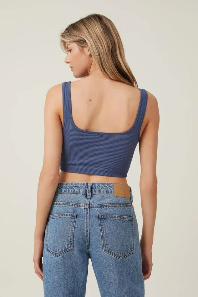Women Tops Cotton On Seamless Abbie Micro Crop Tank Vintage Navy