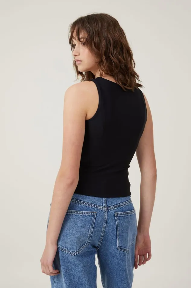 Women Tops Cotton On Smooth High Crew Neck Tank Black