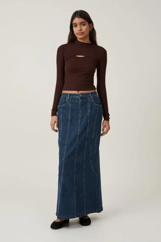 Women Tops Cotton On Staple Rib Mock Shrug Set Dark Oak