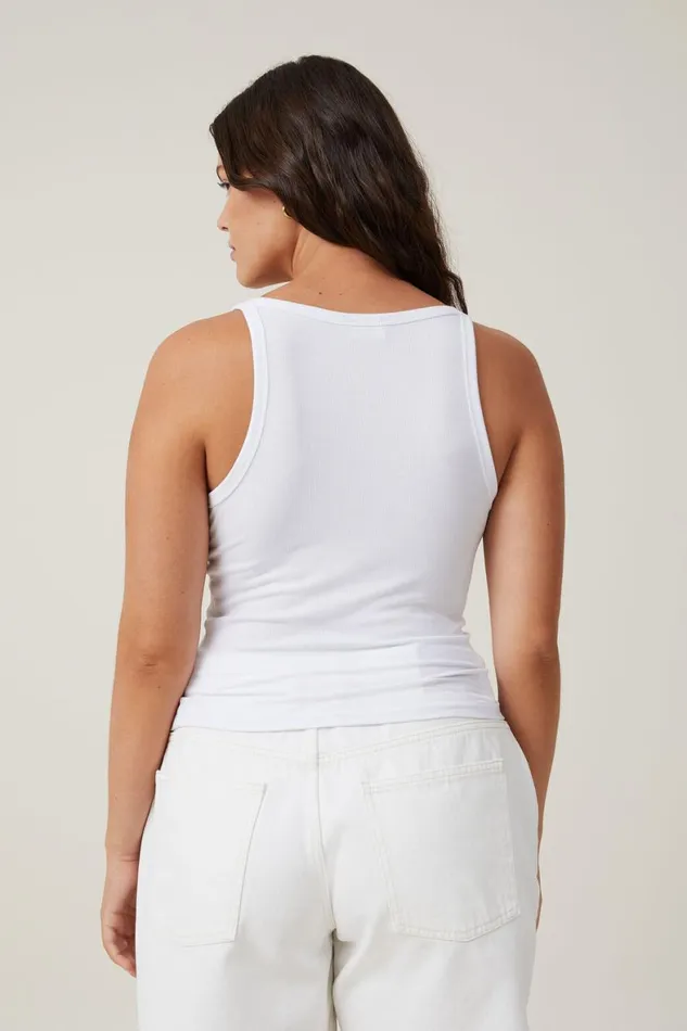 Women Tops Cotton On Staple Rib Scoop Neck Tank White