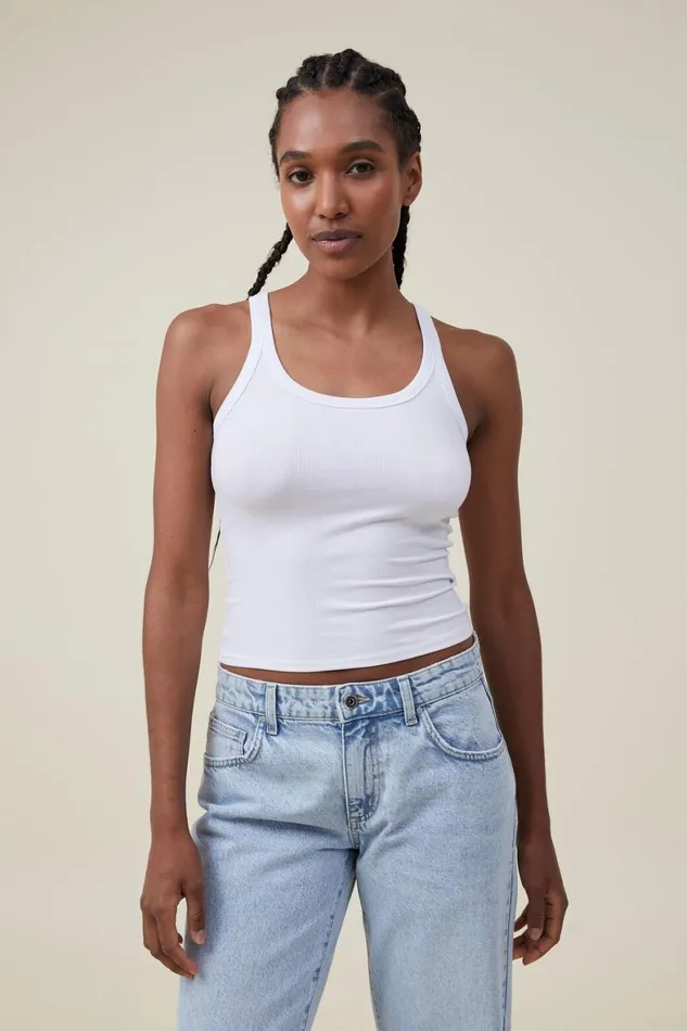 Women Tops Cotton On Staple Rib Scoop Neck Tank White