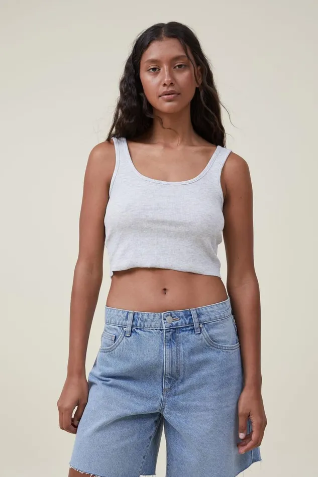 Women Tops Cotton On The One Organic Rib Crop Tank Light Grey Marle