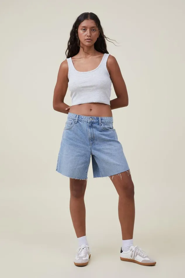 Women Tops Cotton On The One Organic Rib Crop Tank Light Grey Marle