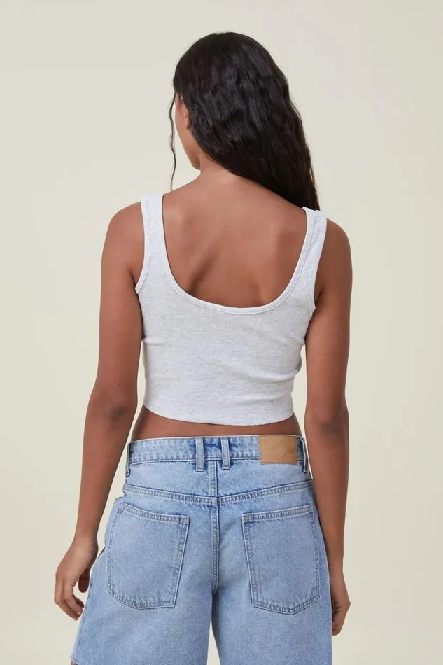 Women Tops Cotton On The One Organic Rib Crop Tank Light Grey Marle
