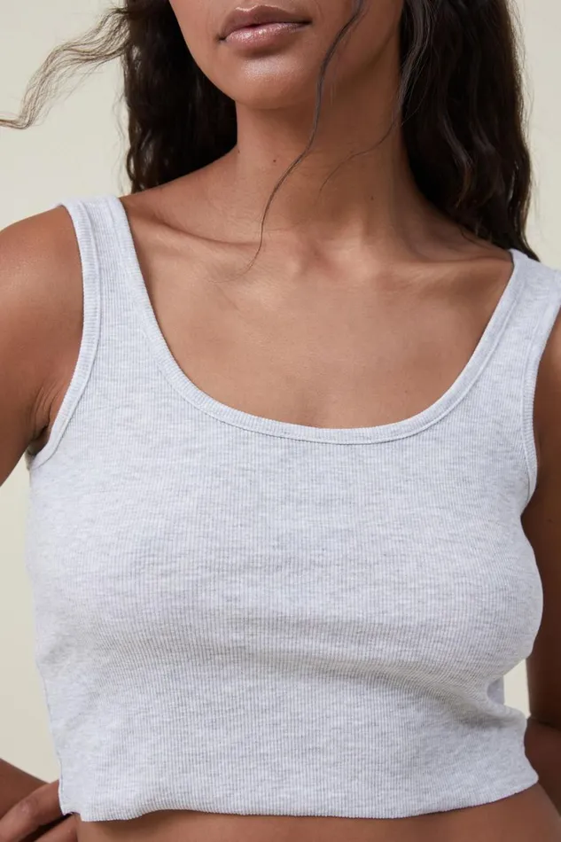 Women Tops Cotton On The One Organic Rib Crop Tank Light Grey Marle
