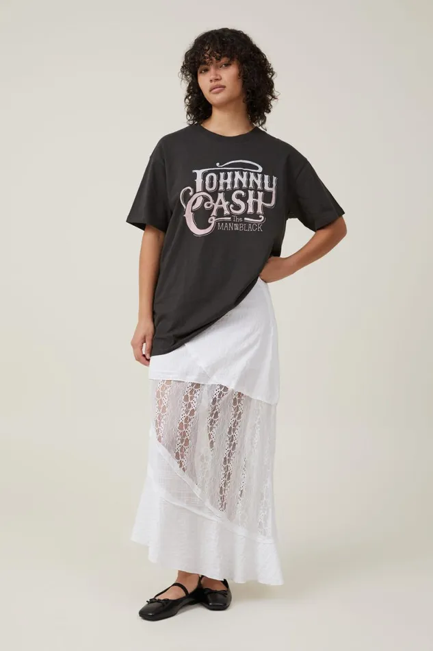 Women Tops Cotton On The Oversized Graphic License Tee Lcn Mt Johnny Cash Washed Black