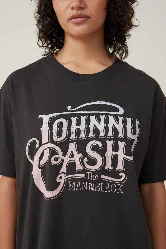 Women Tops Cotton On The Oversized Graphic License Tee Lcn Mt Johnny Cash Washed Black