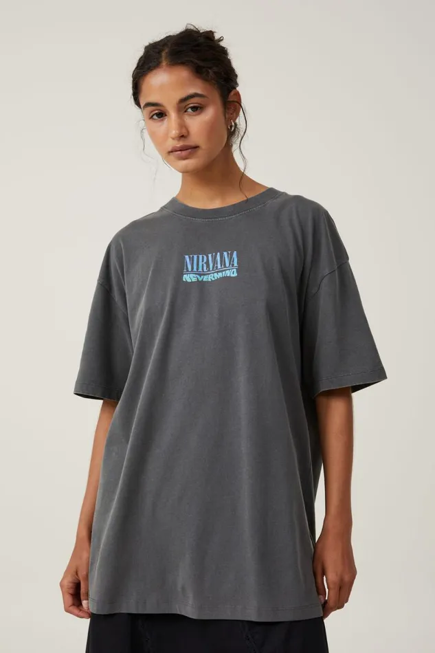Women Tops Cotton On The Oversized Nirvana Tee Lcn Mt Nirvana Nevermind Slate