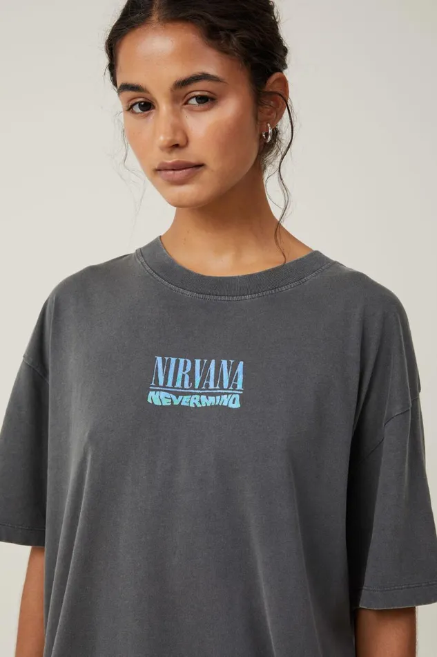Women Tops Cotton On The Oversized Nirvana Tee Lcn Mt Nirvana Nevermind Slate