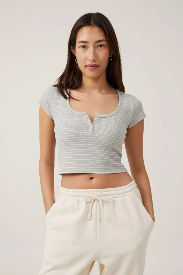 Women Tops Cotton On Willa Waffle Short Sleeve Henley Chloe Stripe Desert Sageporcelain Women Tops Cotton On Willa Waffle Short Sleeve Henley Chloe Stripe Desert Sageporcelain