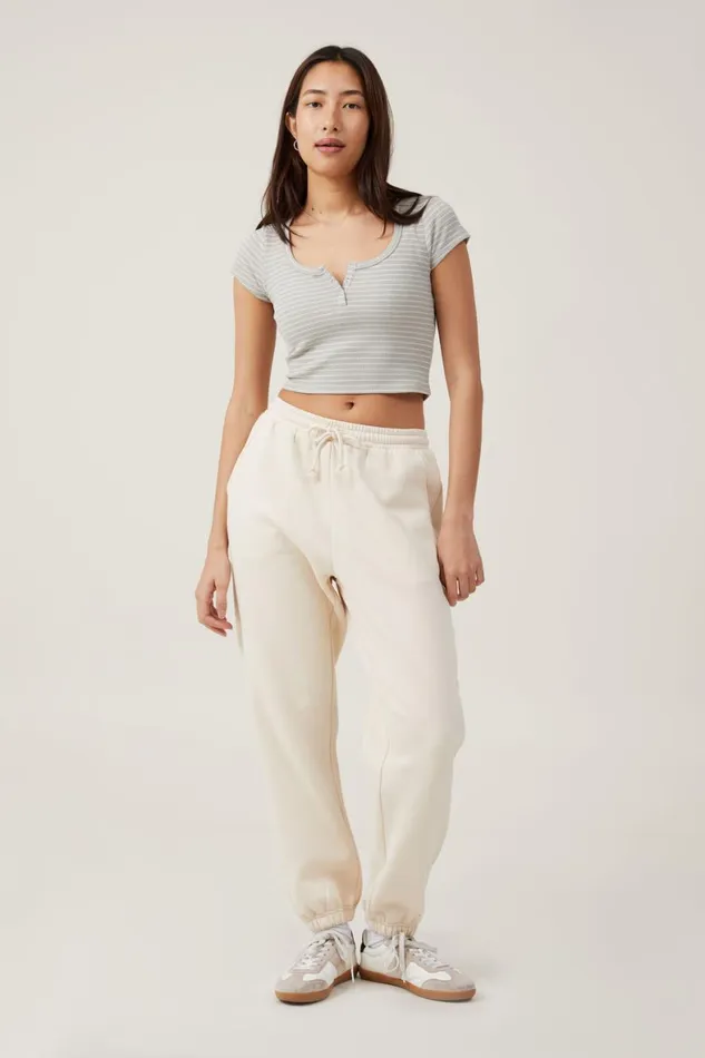 Women Tops Cotton On Willa Waffle Short Sleeve Henley Chloe Stripe Desert Sageporcelain