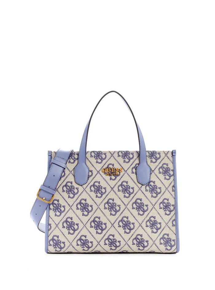 Women Tote Bags GUESS Wisteria Logo Silvana Canvas Tote Bag