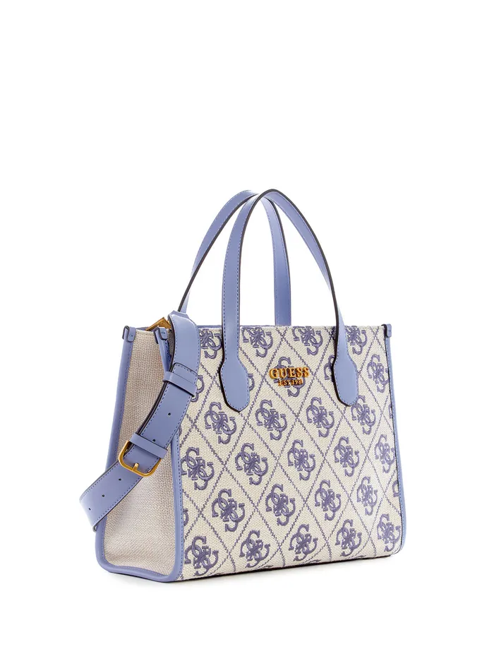 Women Tote Bags GUESS Wisteria Logo Silvana Canvas Tote Bag Women Tote Bags GUESS Wisteria Logo Silvana Canvas Tote Bag