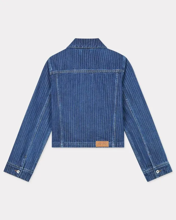Women Trucker Jacket In Japanese Denim Dark Stone Blue Denim Kenzo Jackets And Coats