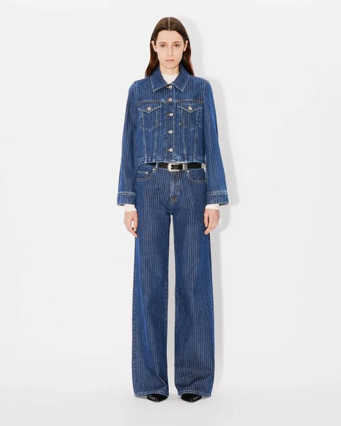 Women Trucker Jacket In Japanese Denim Dark Stone Blue Denim Kenzo Jackets And Coats