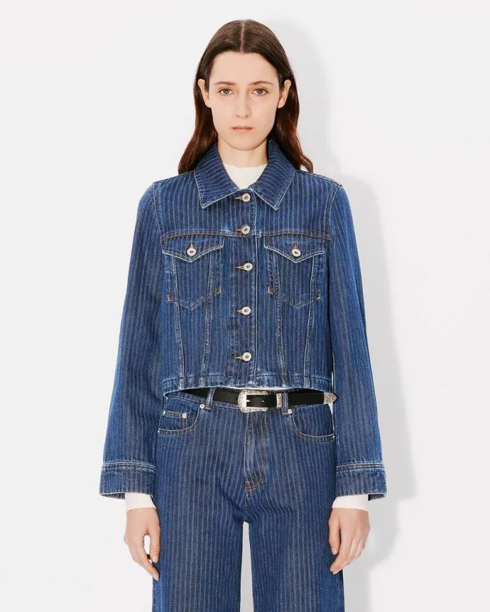 Women Trucker Jacket In Japanese Denim Dark Stone Blue Denim Kenzo Jackets And Coats