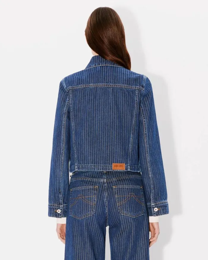 Women Trucker Jacket In Japanese Denim Dark Stone Blue Denim Kenzo Jackets And Coats