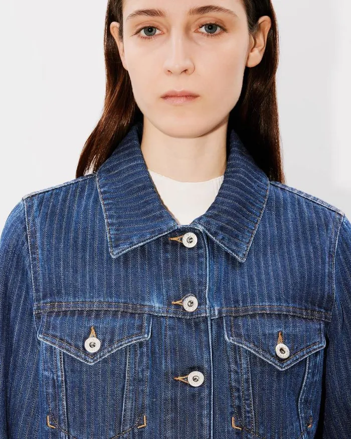 Women Trucker Jacket In Japanese Denim Dark Stone Blue Denim Kenzo Jackets And Coats