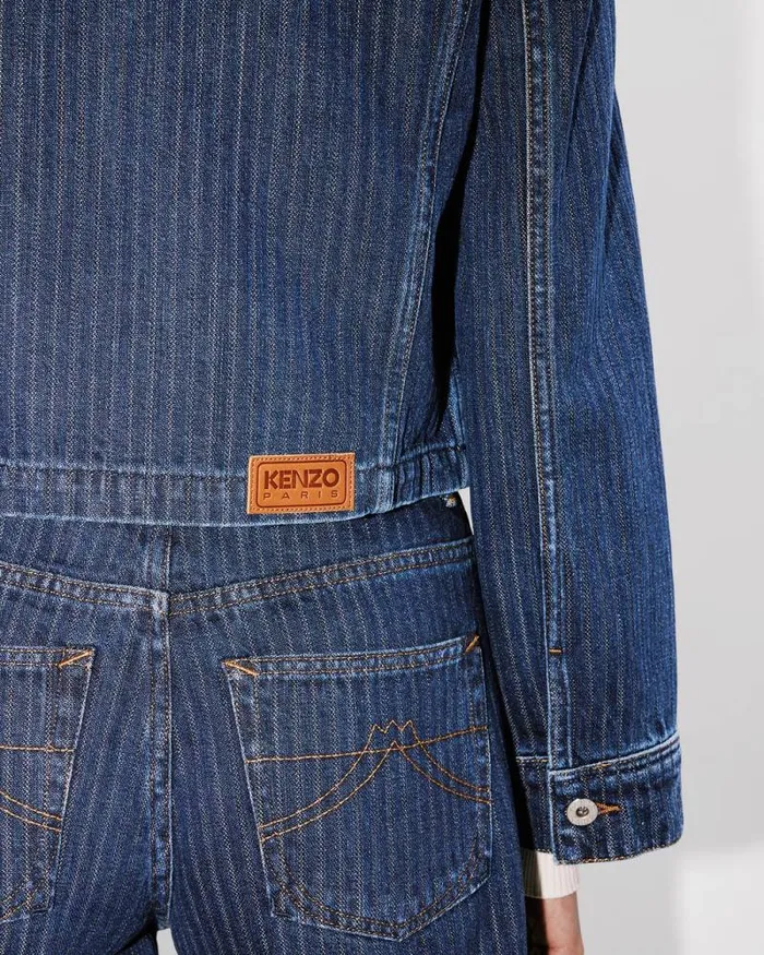 Women Trucker Jacket In Japanese Denim Dark Stone Blue Denim Kenzo Jackets And Coats