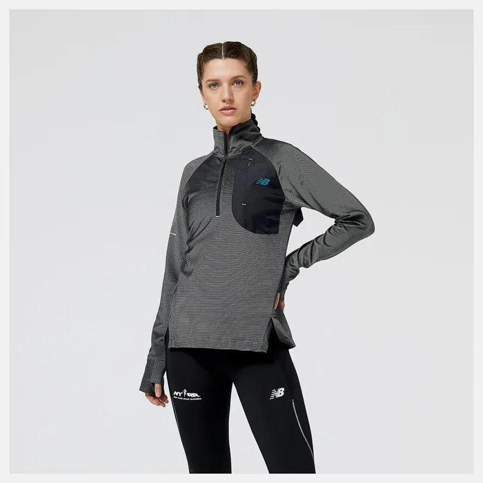 Women United Airlines NYC Half Q Speed Shift 12 Zip Black New Balance Hoodies and Sweatshirts