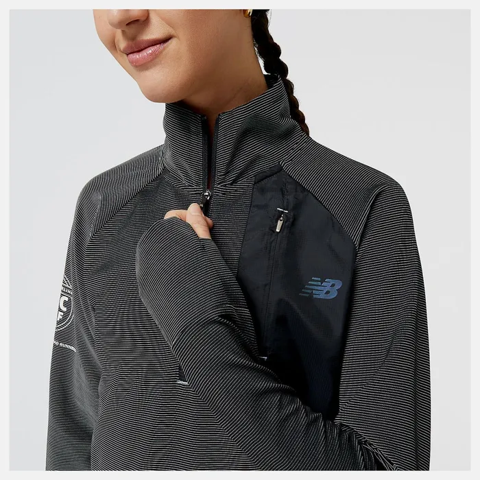 Women United Airlines NYC Half Q Speed Shift 12 Zip Black New Balance Hoodies and Sweatshirts