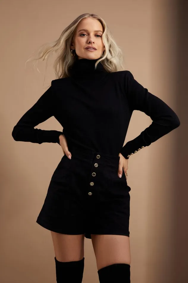 Women Victoria Cashmere Roll Neck Black Holland Cooper Knitwear