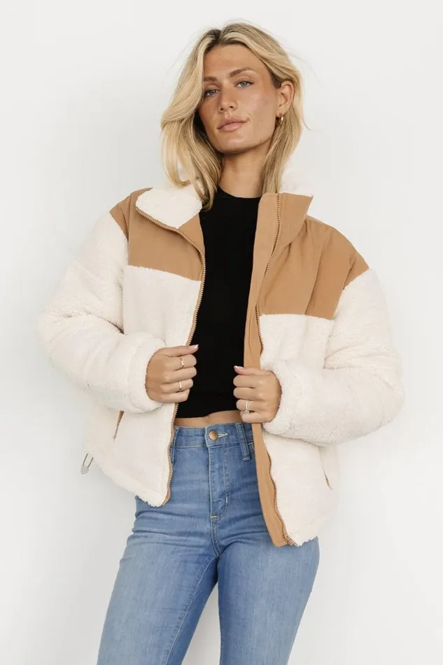 Women Weekender Sherpa Puffer Jacket Cream Camel Baltic Born Outerwear