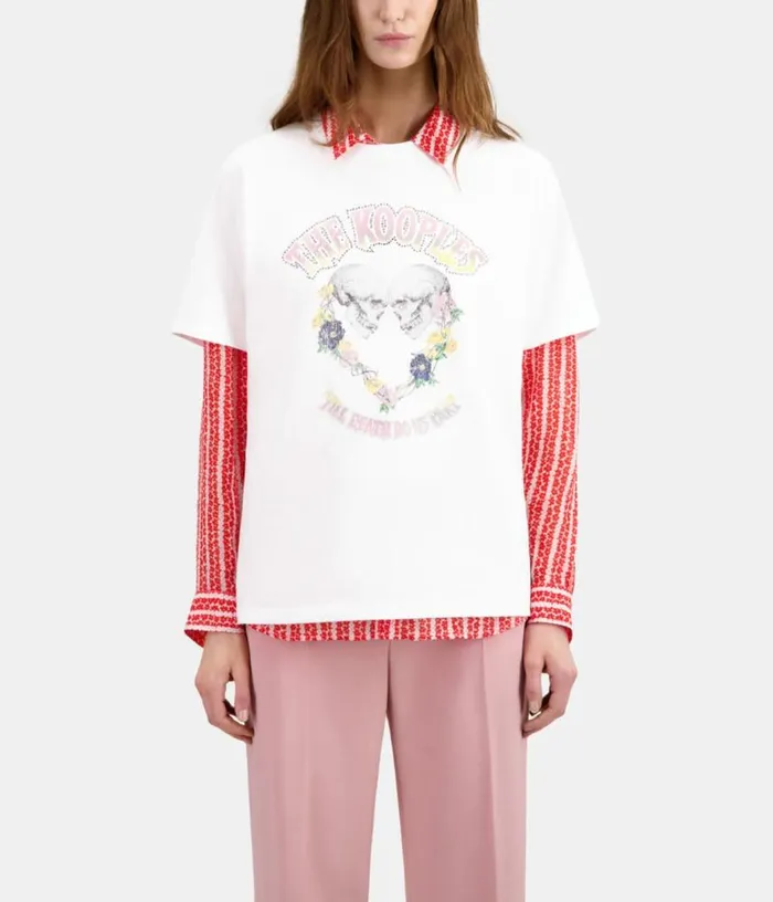 Women White Tshirt With Skull Heart Serigraphy THE KOOPLES Tshirts