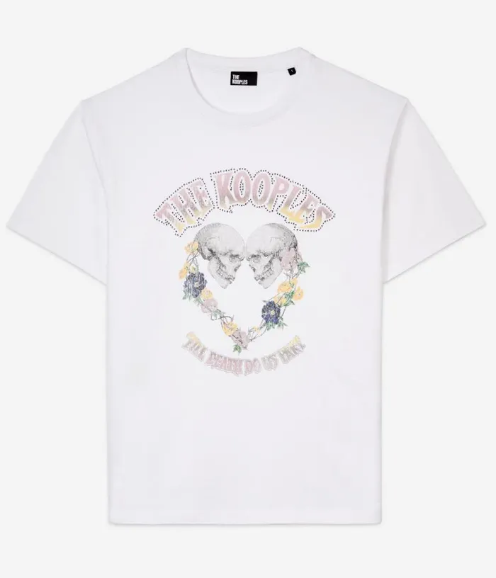Women White Tshirt With Skull Heart Serigraphy THE KOOPLES Tshirts