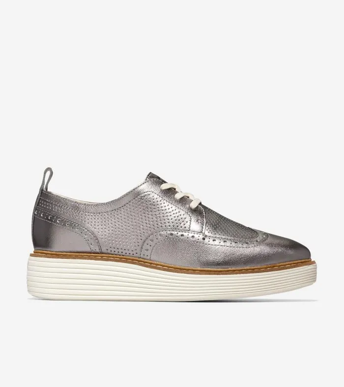 Women Women039s riginalGrand Platform Wingtip Oxford Silver Cole Haan Oxfords
