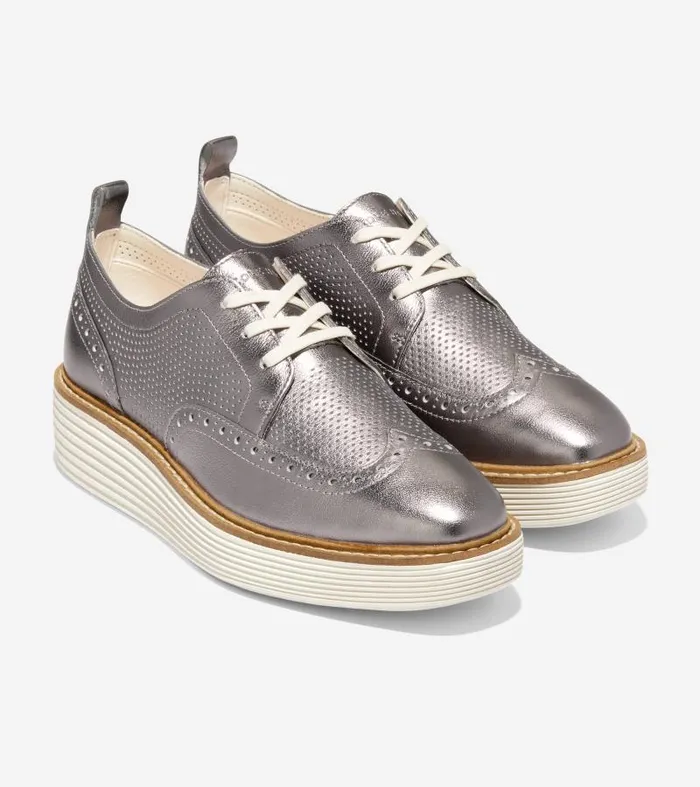 Women Women039s riginalGrand Platform Wingtip Oxford Silver Cole Haan Oxfords Women Women039s riginalGrand Platform Wingtip Oxford Silver Cole Haan Oxfords
