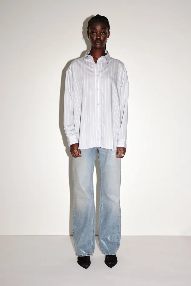 Women Wonhundred Zara Stripe 8211 Grey Stripe Shirts and Blouses