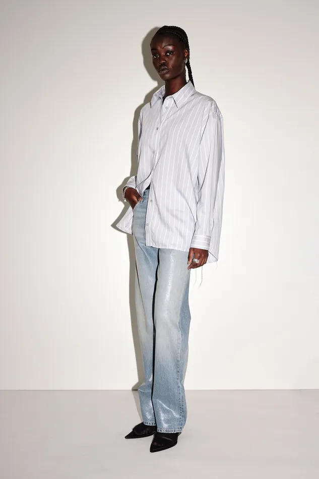Women Wonhundred Zara Stripe 8211 Grey Stripe Shirts and Blouses