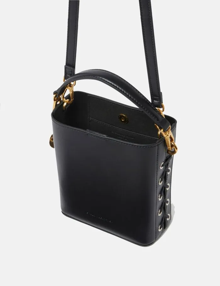 Women Woven Bucket Bag Midnight Black Stella McCartney Crossbody Bags