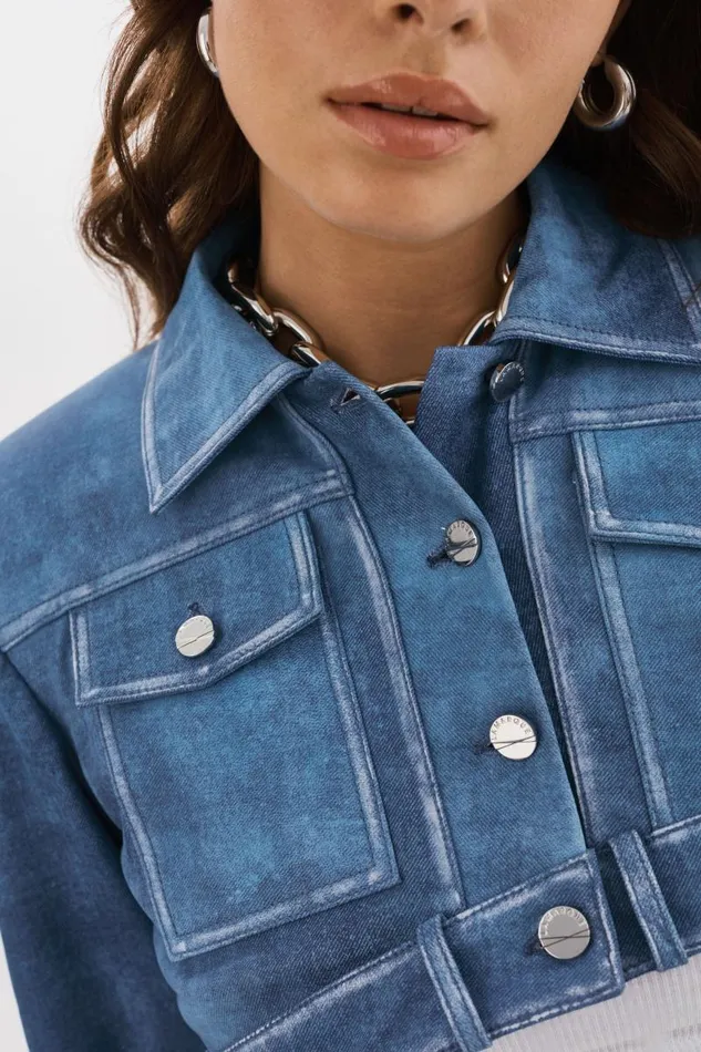 Women XANDY Cropped Leather Jacket Distressed Indigo LAMARQUE Leather Jackets